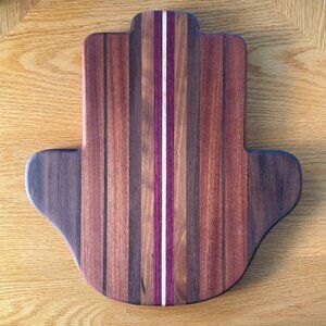 Hamsa Cutting Board Mixed Hardwoods Handcrafted Reversible Judaica Challah Board
